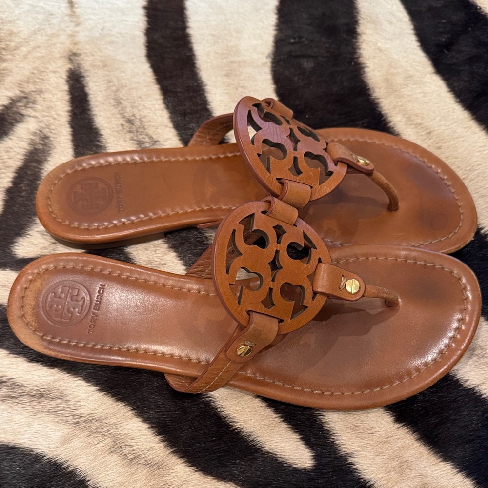 Tory Burch Brown Leather Cutout Sandals - Picture 3 of 4